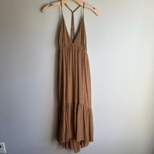 Wishlist Tan Peasant-Style Ruffled Hem Racerback Dress Size Small